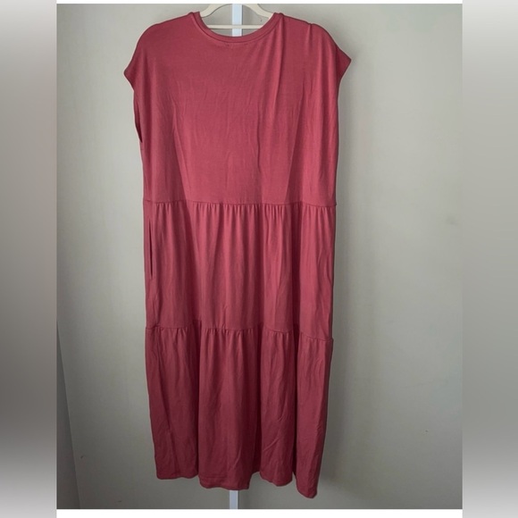 EILEEN FISHER Stretch Jersey Knit Tiered Dress Elegant Pink Madi  Dress Sz L - Picture 3 of 4